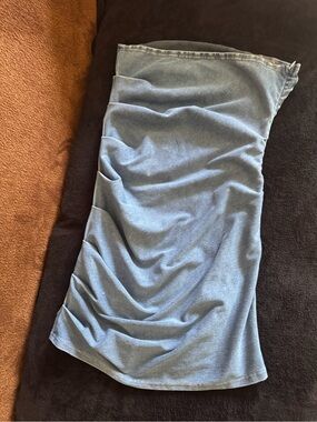 Ruched Chambray Mini Skirt - Blue